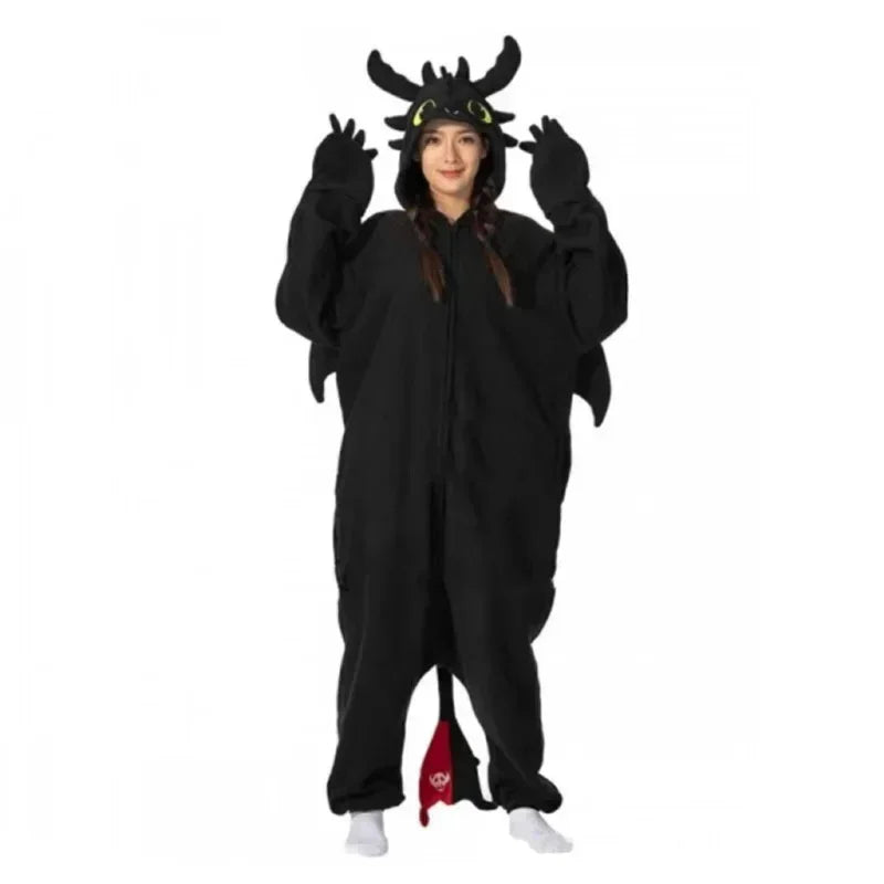 grenouillère pyjama dragon noir coloré adulte